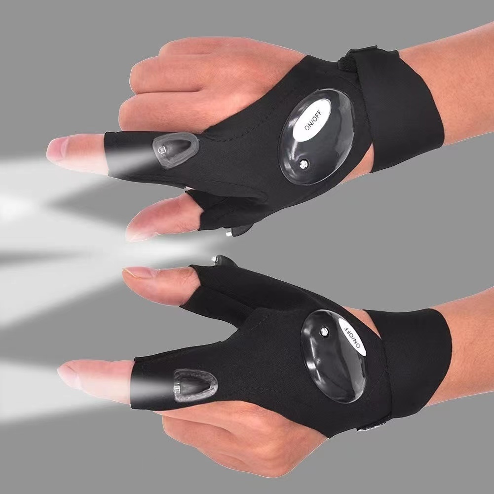 Spearfishing Glove - Fingerless ถุงมือไฟฉาย LED ไฟฉายกันน้ําตกปลาตั้งแคมป์เดินป่า Survival ความปลอดภัย