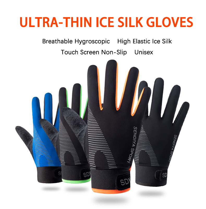 Spearfishing Glove - ถุงมือบางผ้าไหมน้ําแข็งฤดูร้อนป้องกันแสงแดดBreathableออกกําลังกายขี่จักรยานผู้หญิงขับรถตกปลาหน้าจอสัมผัสลื่นถุงมือผู้ชาย