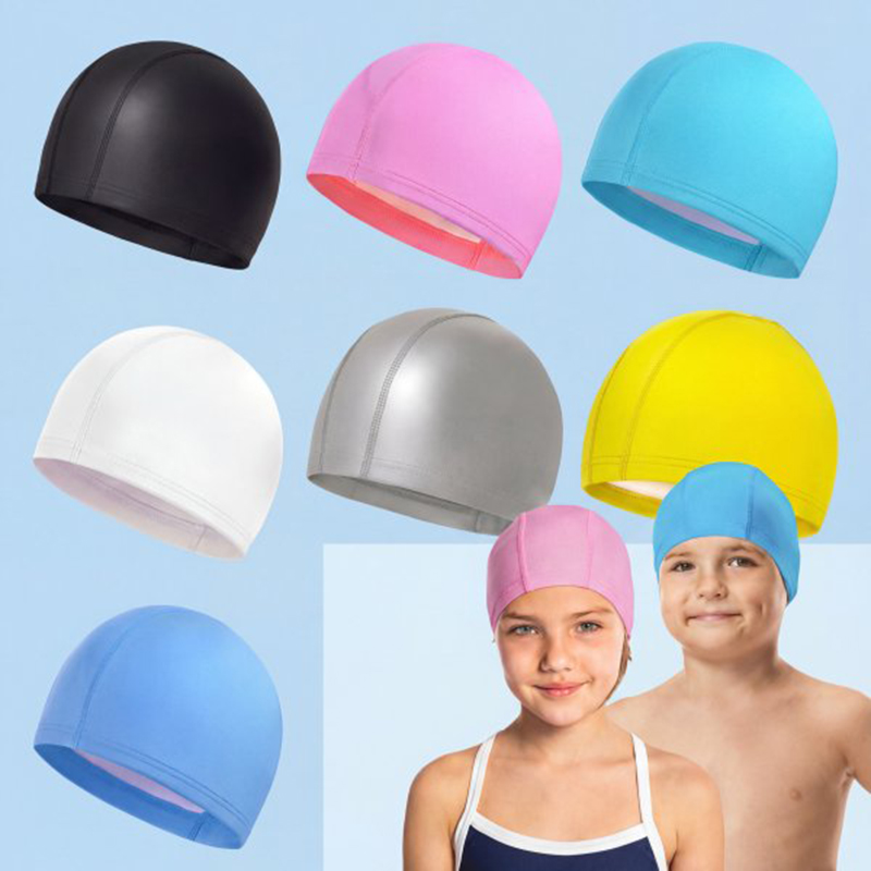 Aquatic Sports Cap - หมวกว่ายน้ำ PU กันน้ำสำหรับเด็กผู้ใหญ่ หมวกดำน้ำยืดหยุ่นสูงไม่รัดแน่น ป้องกันหูสำหรับผมยาว หมวกว่ายน้ำแบบ