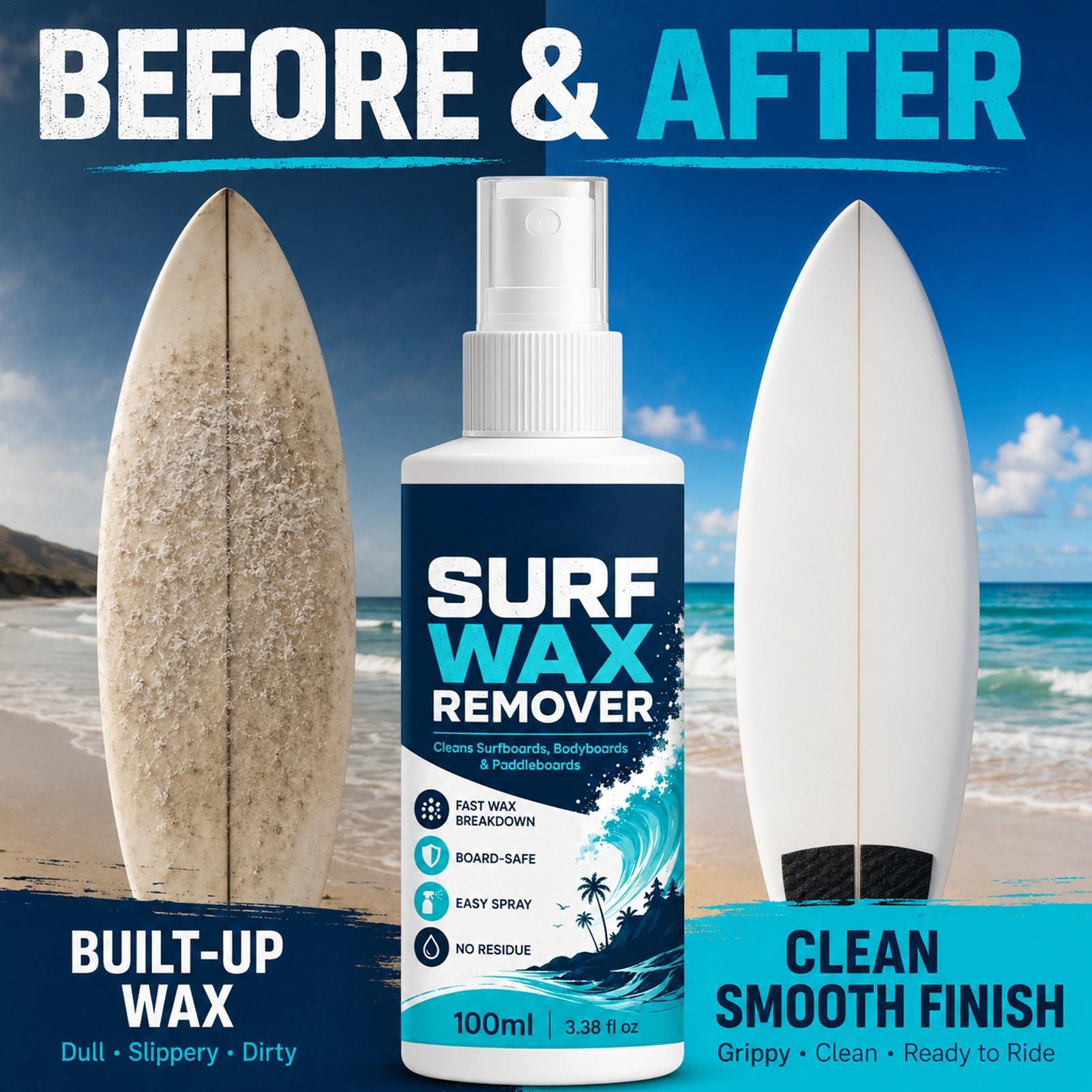 Surfboard Wax Tropical - สเปรย์ทำความสะอาดแว็กซ์กระดานโต้คลื่นแบบพกพา เป็นมิตรต่อสิ่งแวดล้อม ปลอดภัย ไม่ทำให้เกิดรอยขีดข่วน สำหรับชายหาด ภูเขา